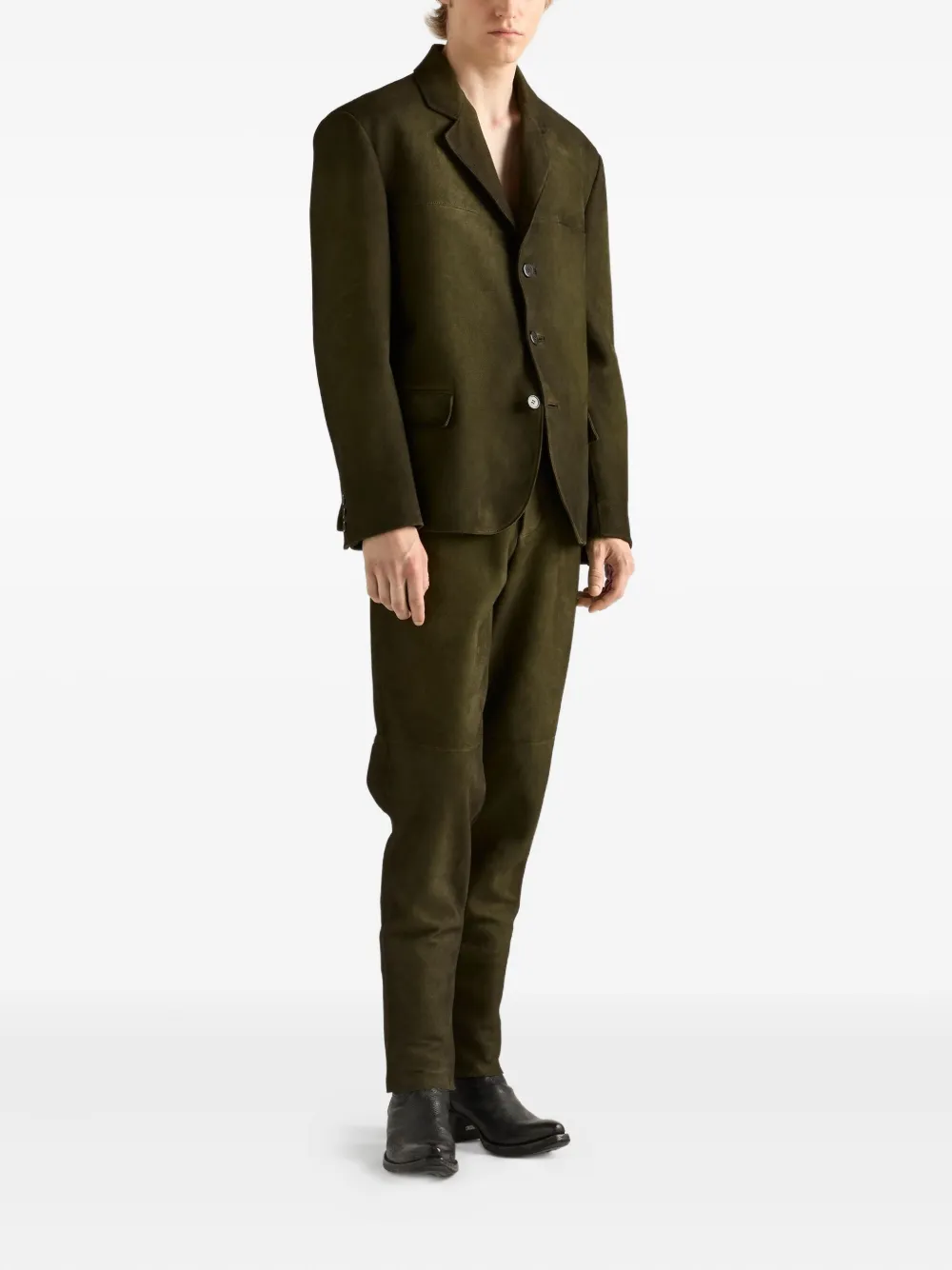 Prada Gecoate suède broek Groen