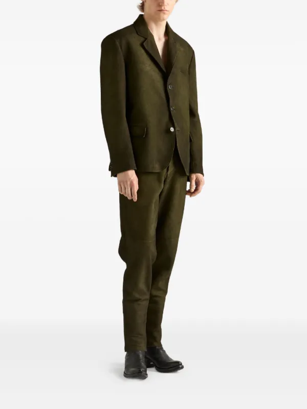 Prada Waxed Suede Trousers | Green | FARFETCH