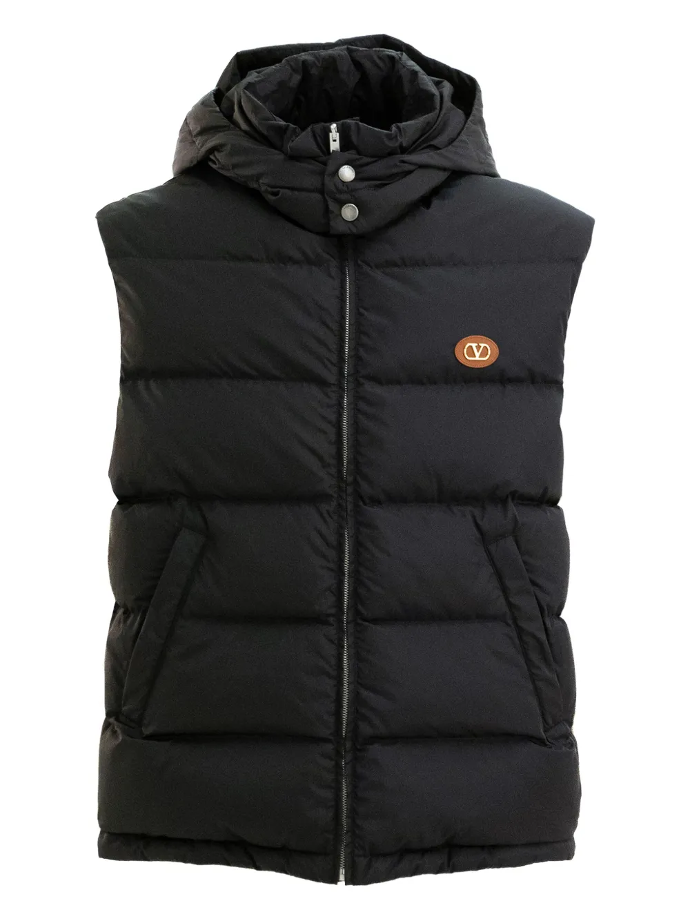 Valentino Garavani VEST ZIPPED HOODED VLOGO SIGNATURE W DUCK FEATHERS Zwart