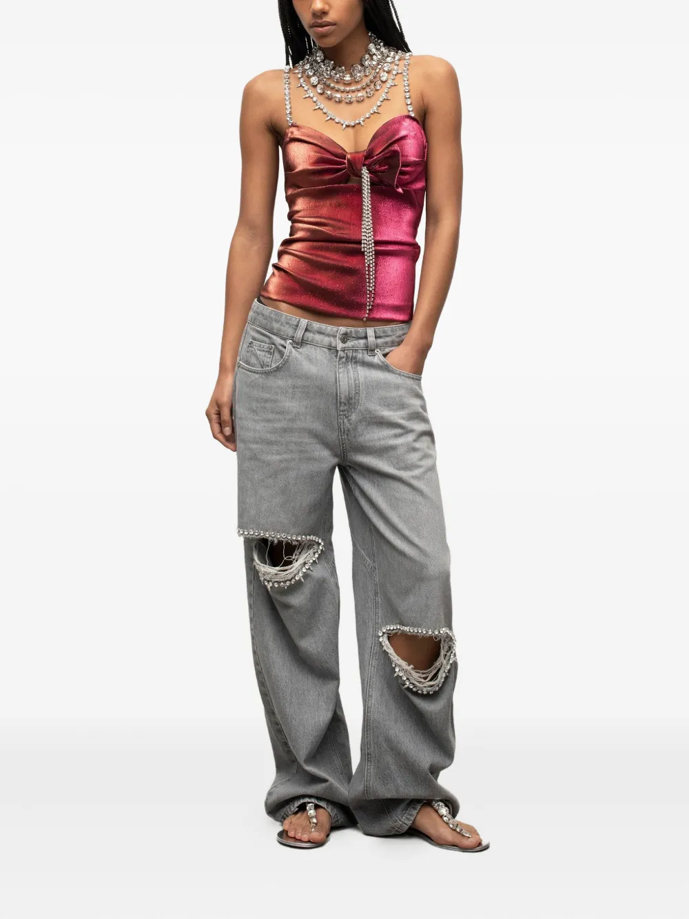 AREA crystal-embellished bow top - Roze