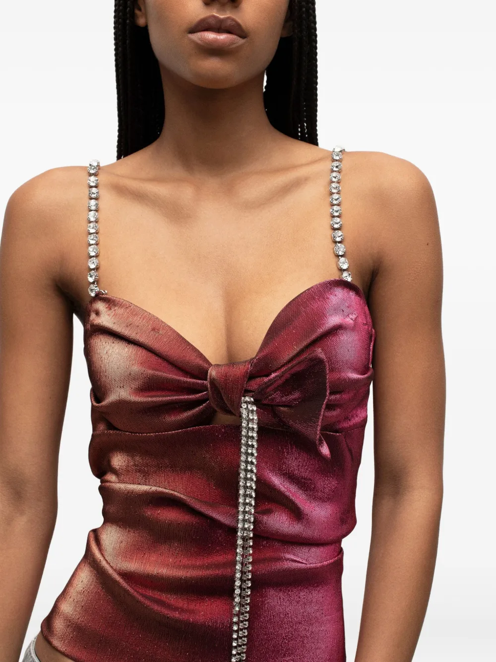 AREA crystal-embellished bow top Roze