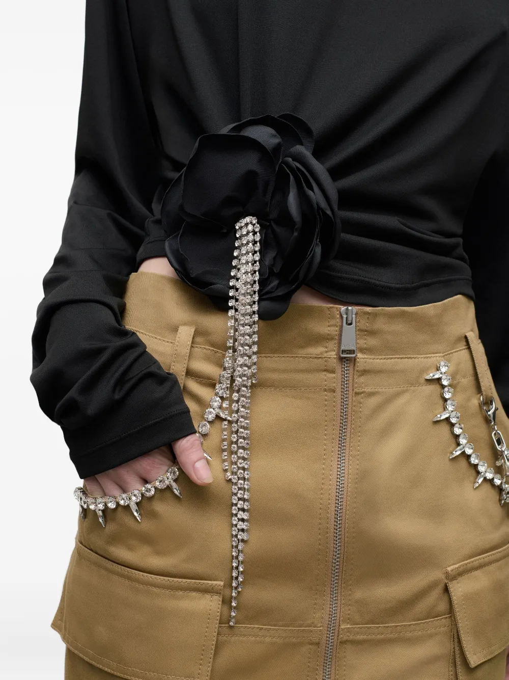 AREA Mini-rok verfraaid met kristallen Beige