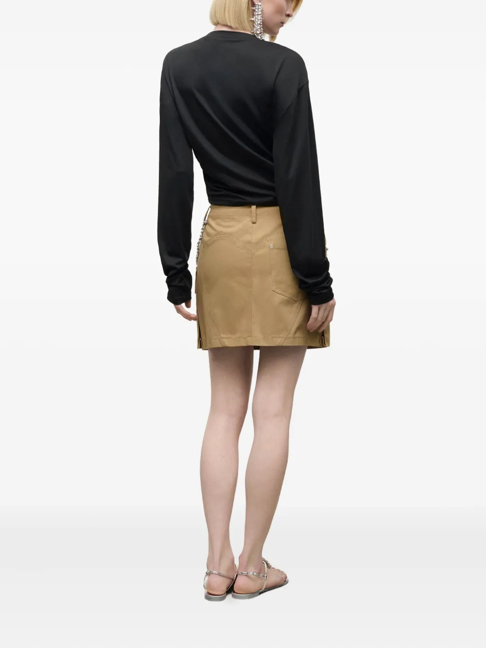 AREA Mini-rok verfraaid met kristallen Beige