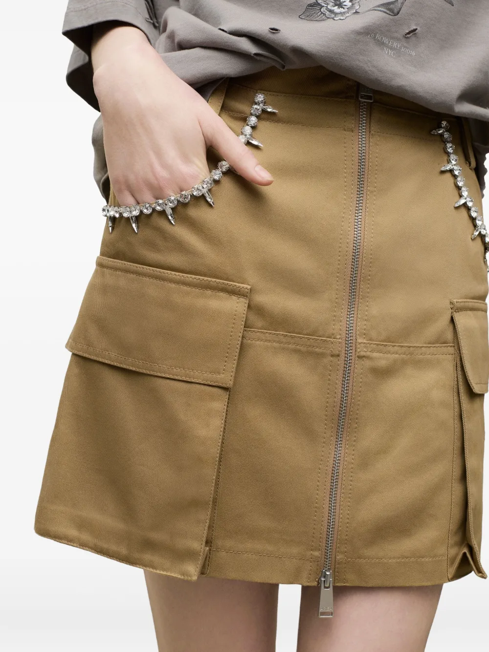 AREA Mini-rok verfraaid met kristallen Beige