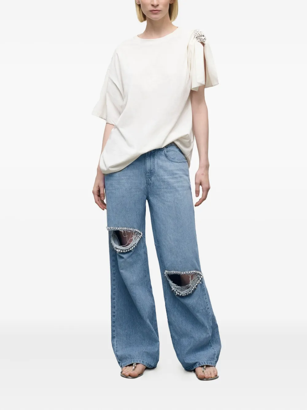 AREA crystal-embellished draped-sleeve T-shirt | T-Shirts & Jersey Shirts | Image 2