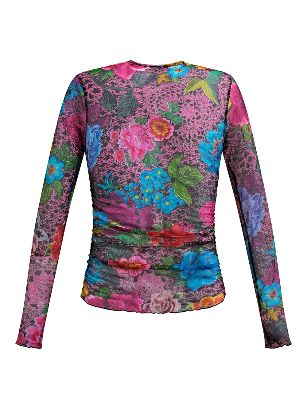Area Crystal Embellished Printed Tulle Long Sleeve Top In Multi