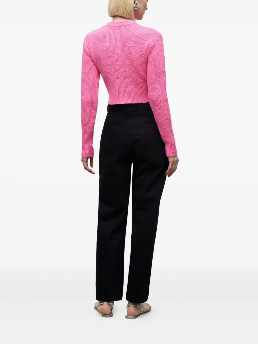 AREA Trui verfraaid met kristallen en gehaakte bloem Roze