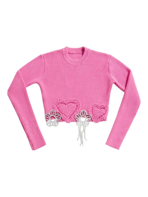 AREA crochet-flower crystal-embellished sweater