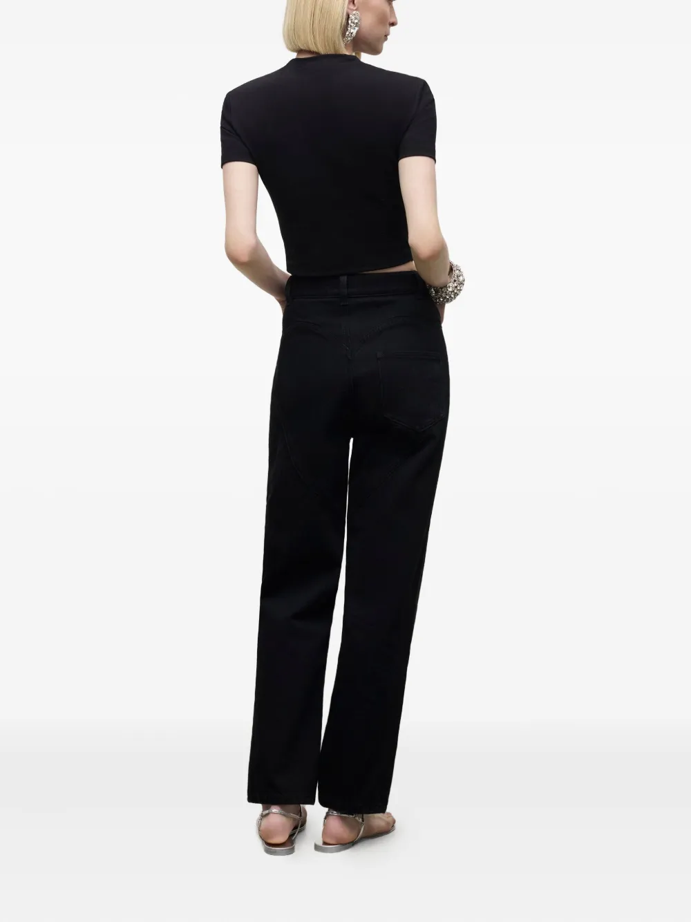 AREA Jeans met kristallen bloem Zwart