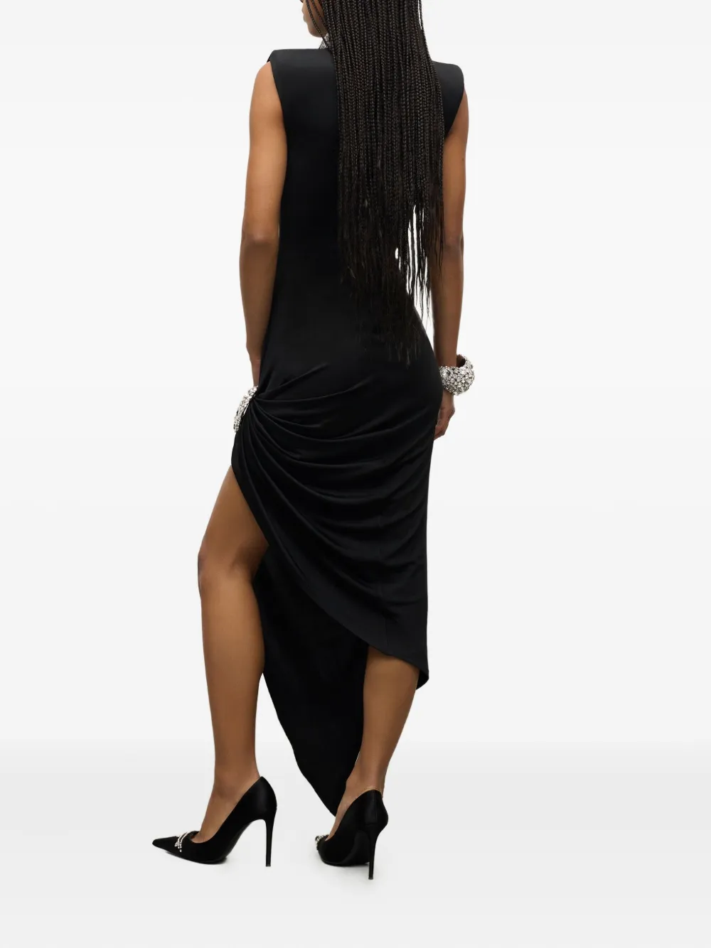 AREA crystal-embellished draped maxi dress Zwart