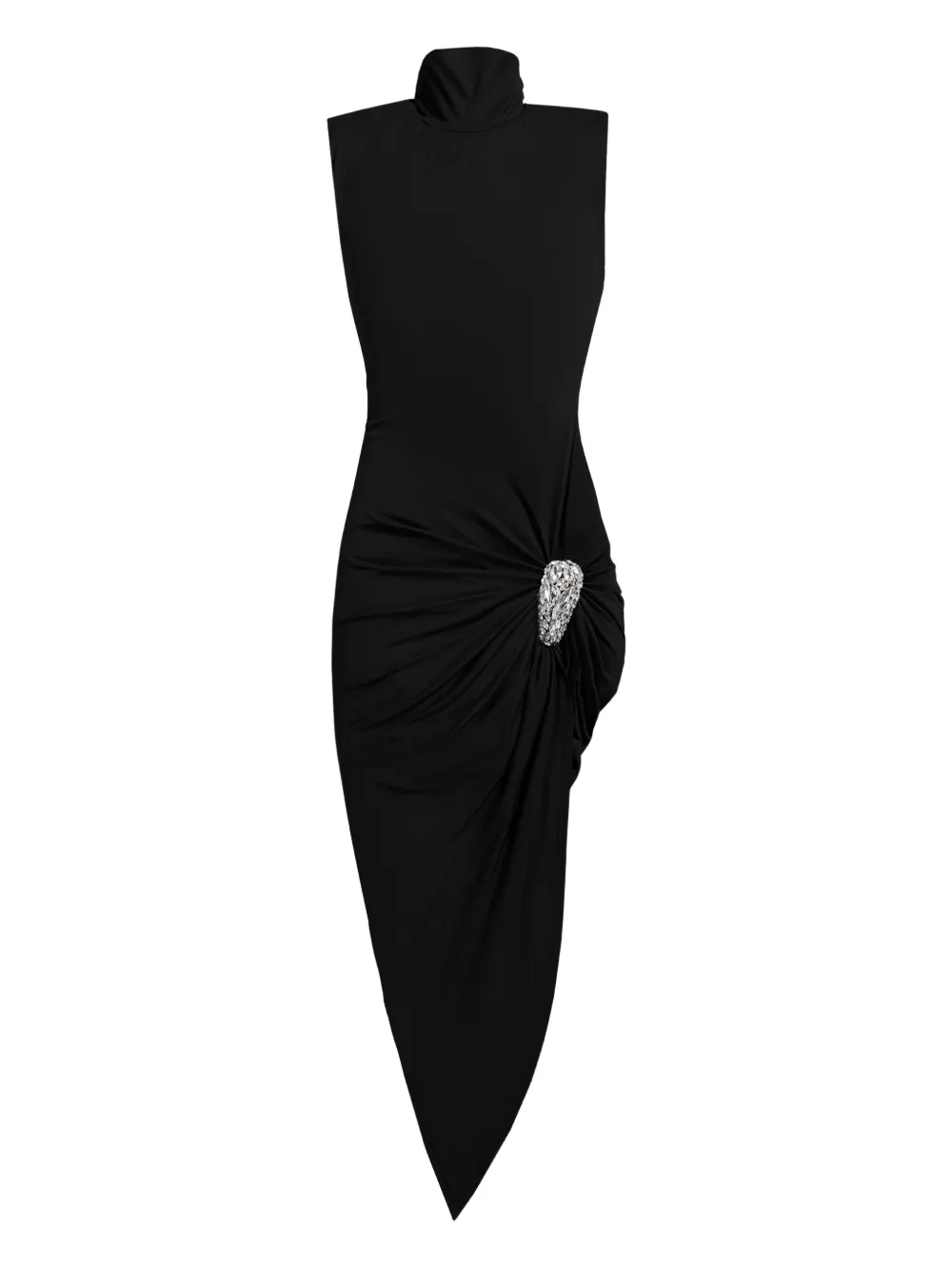 AREA crystal-embellished draped maxi dress Zwart