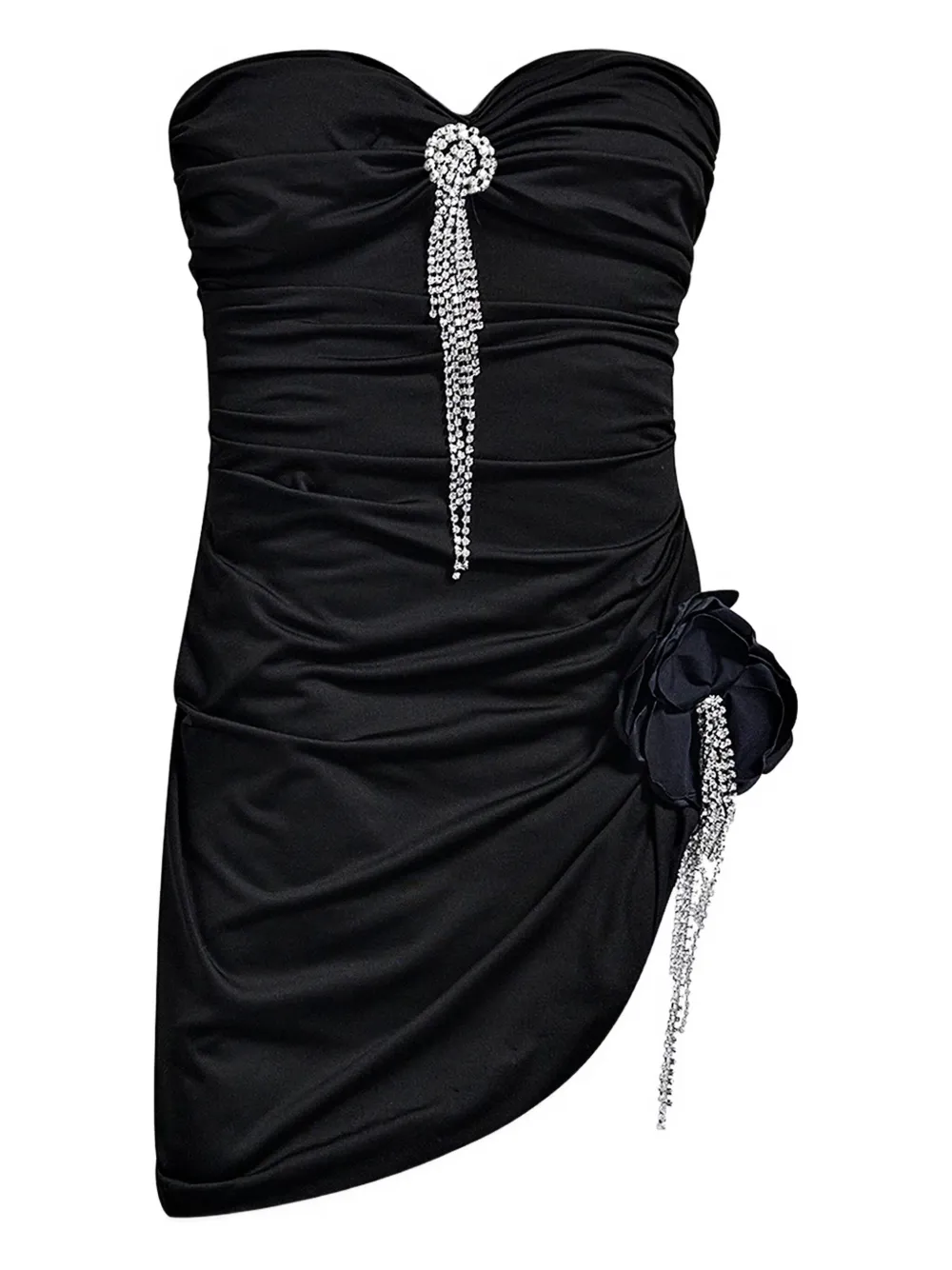 AREA crystal-embellished draped mini dress Zwart