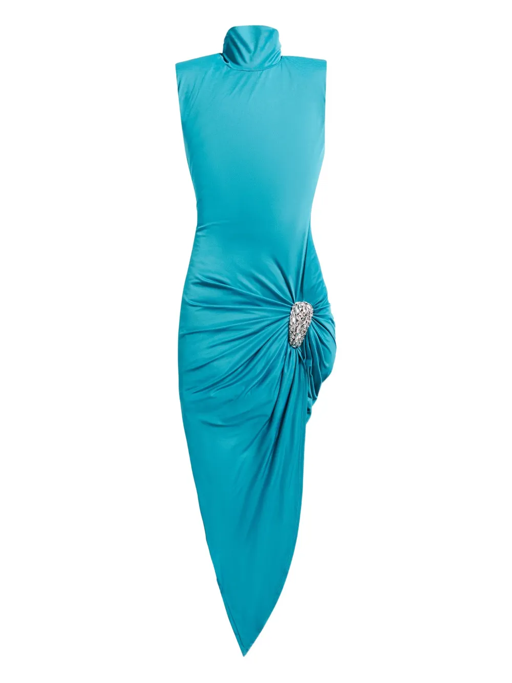 AREA crystal-embellished draped midi dress Blauw