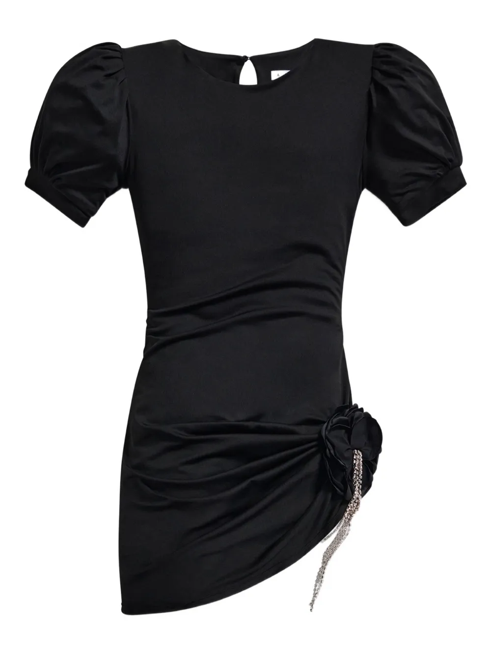 AREA puff-sleeve crystal-embellished mini dress Zwart
