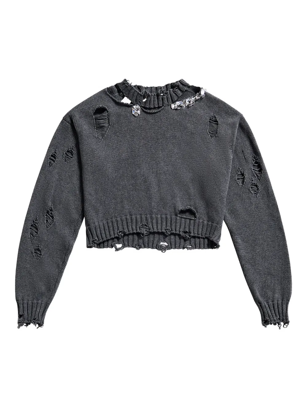 AREA crystal-embellished distressed sweater Groen