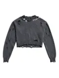 AREA crystal-embellished distressed sweater - Green