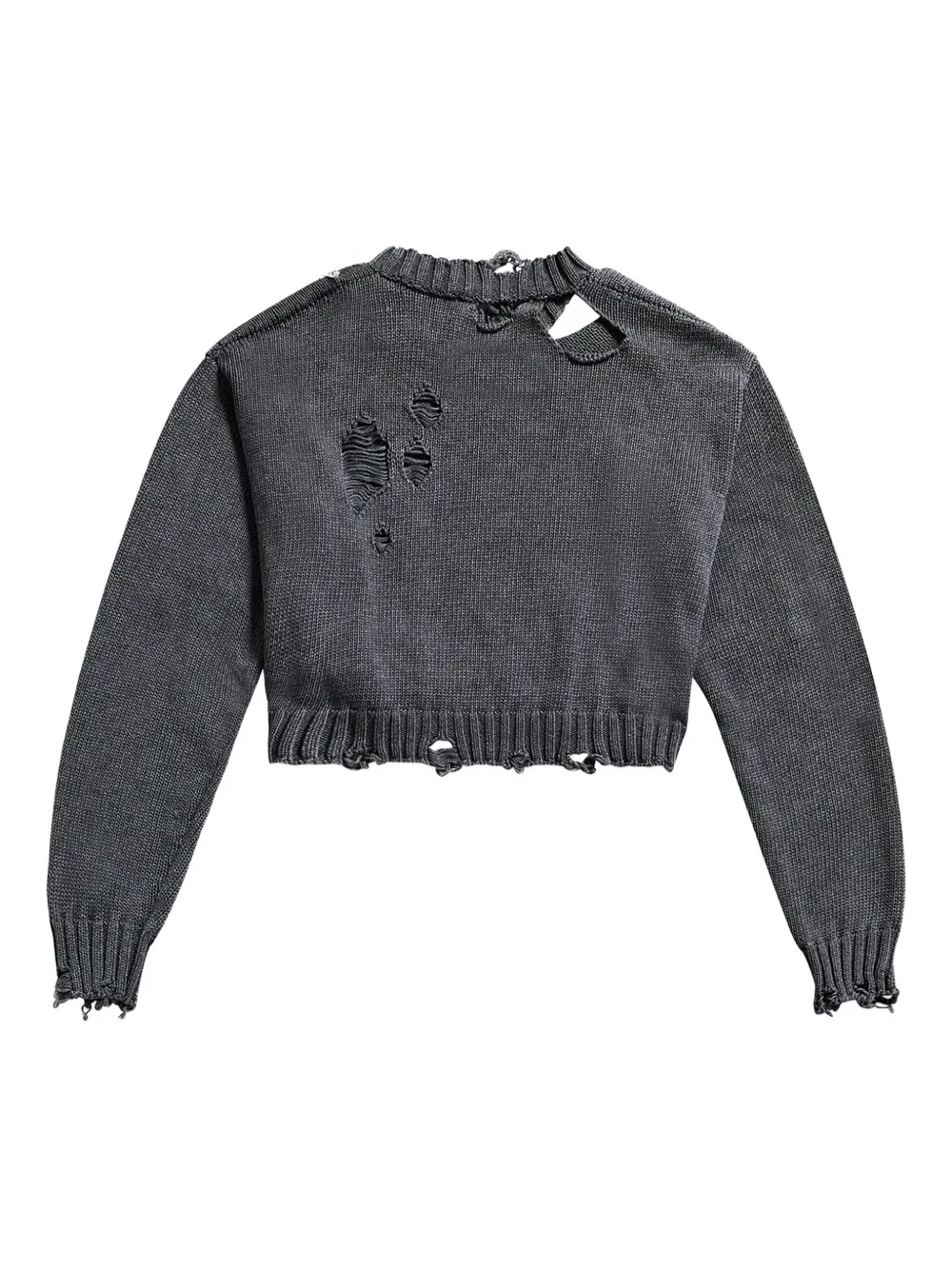 AREA crystal-embellished distressed sweater Groen