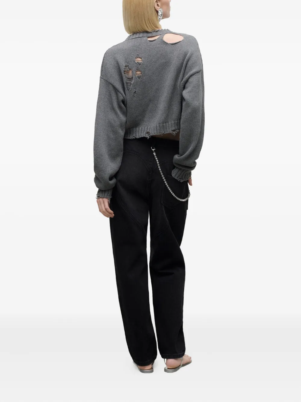AREA crystal-embellished distressed sweater Groen