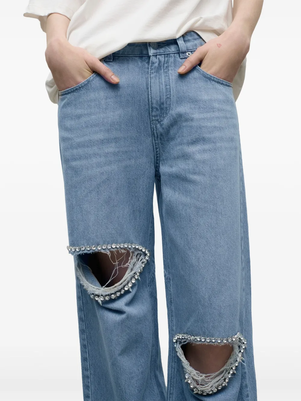 AREA crystal-embellished pocket jeans Blauw