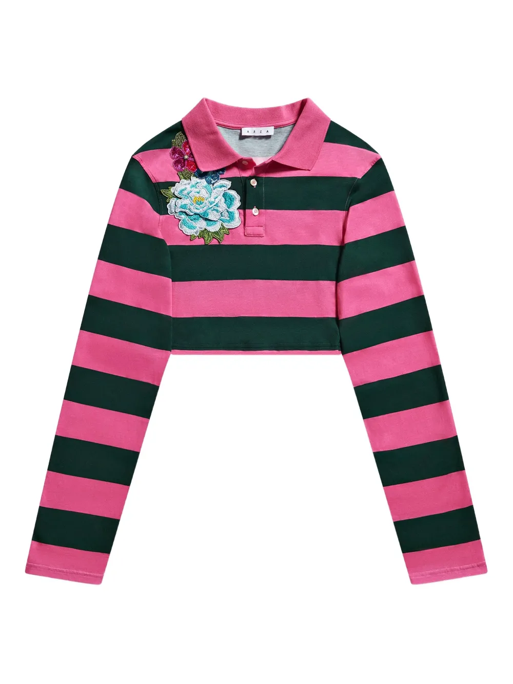 AREA embroidered stripe cropped polo top | Pink | Image 1