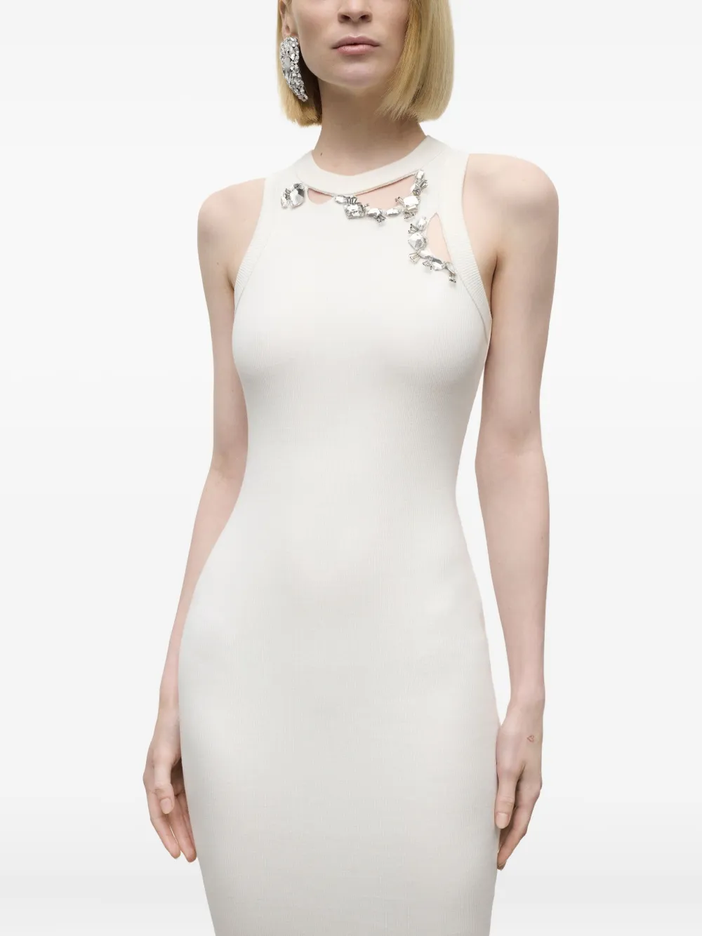 AREA crystal-embellished ribbed knit dress Wit