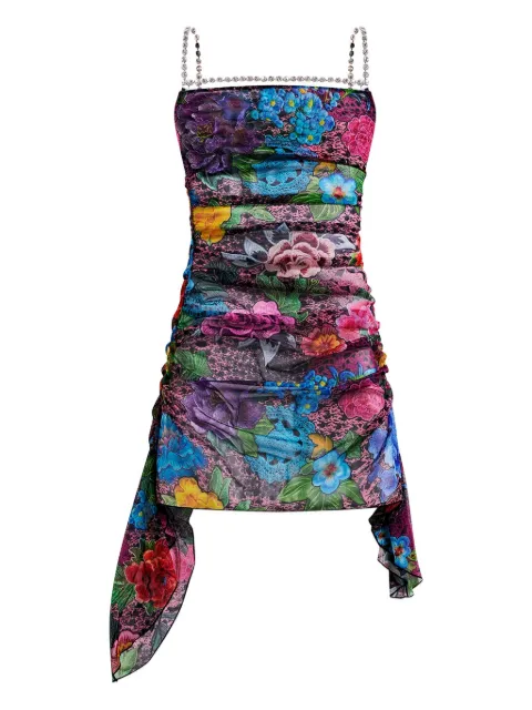 AREA crystal-embellished floral mini dress