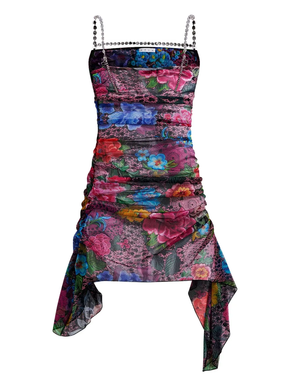 AREA crystal-embellished floral mini dress Roze