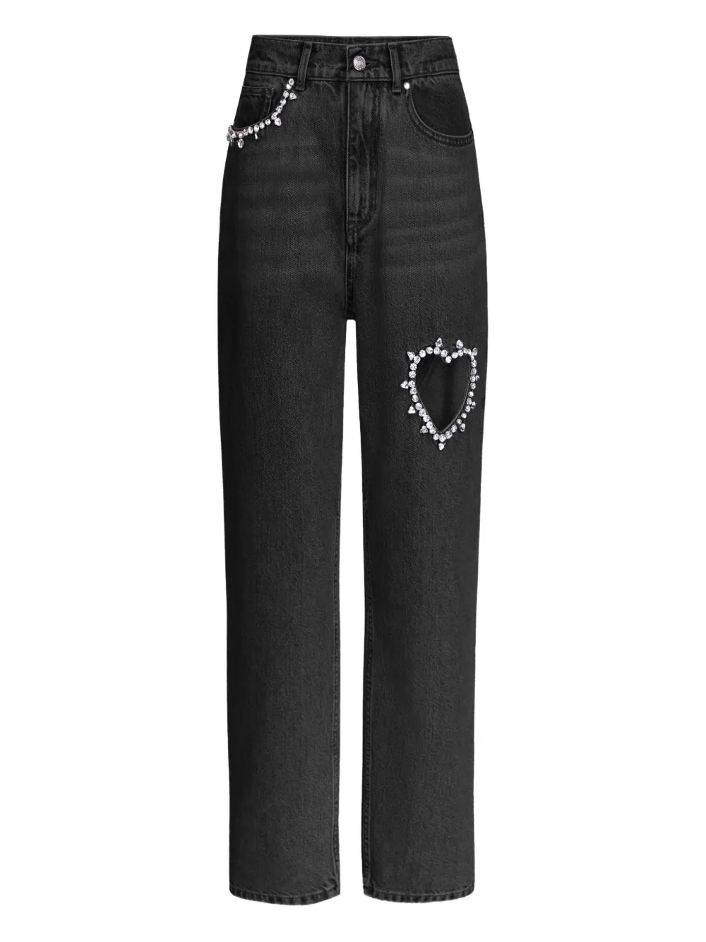 AREA crystal-heart jeans Zwart