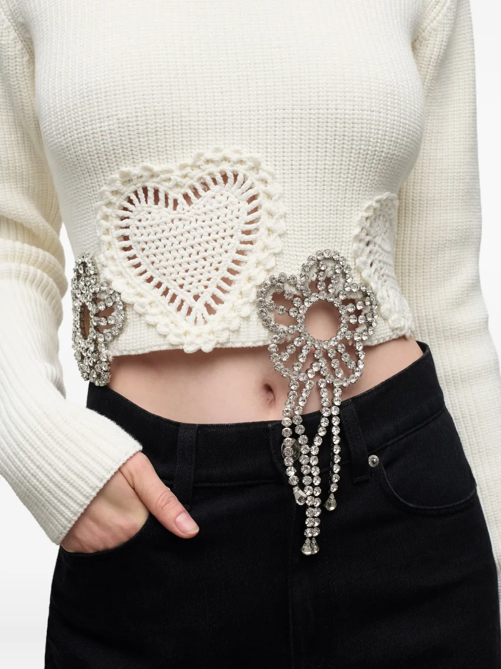 Area Crystal-embellished Crochet Sweater In White