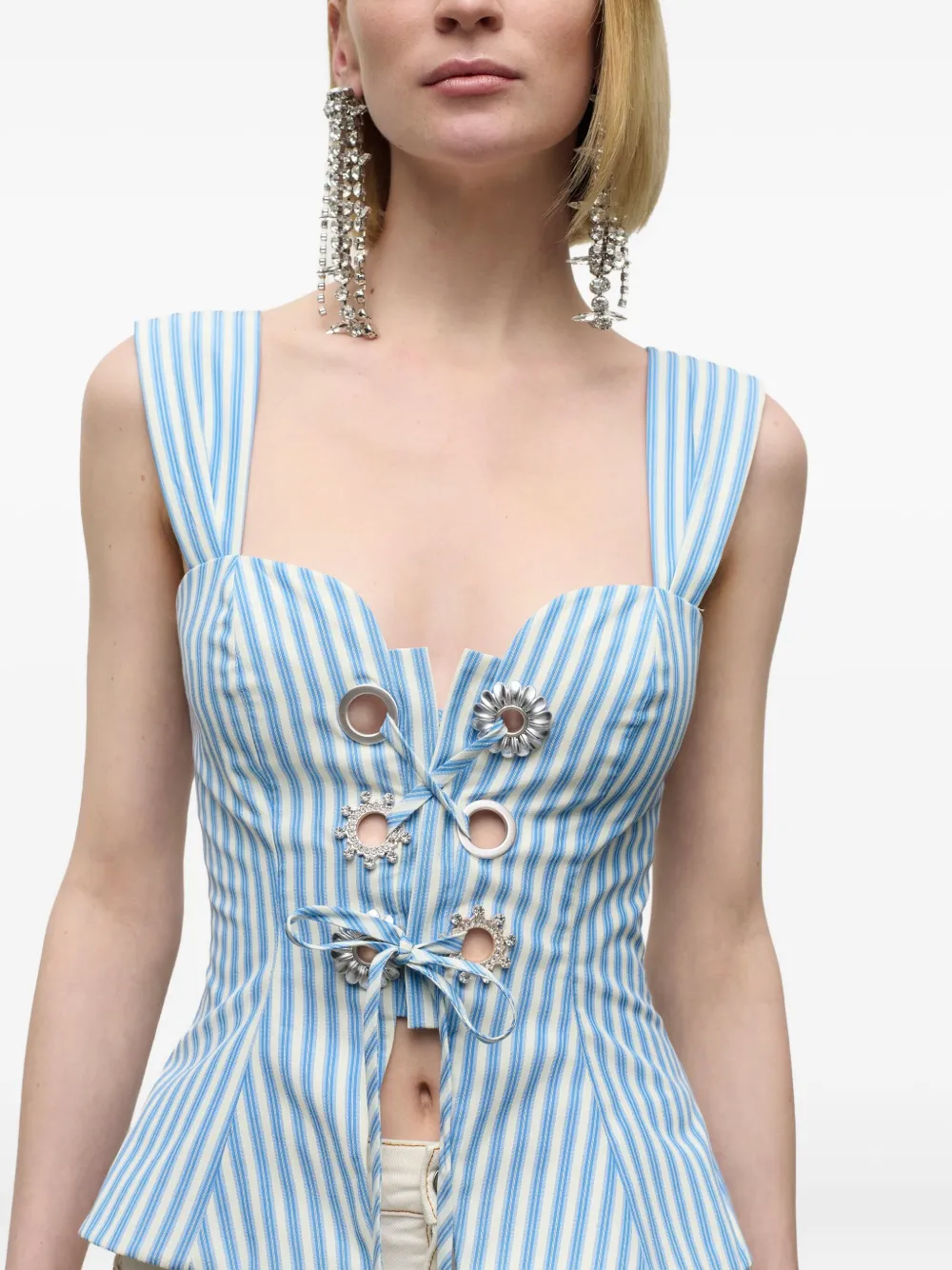 AREA striped grommet corset top Blauw