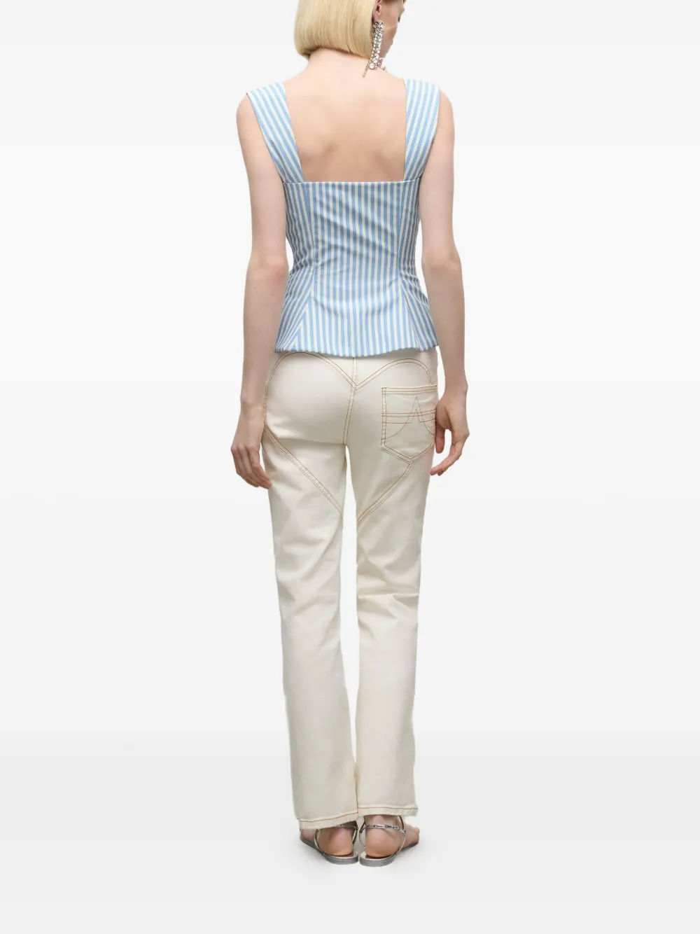 AREA striped grommet corset top Blauw