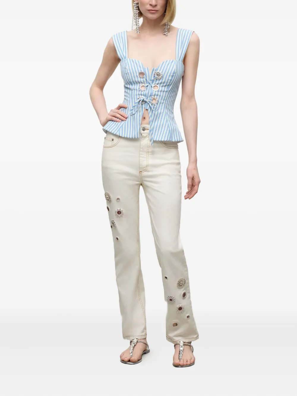 AREA striped grommet corset top Blauw