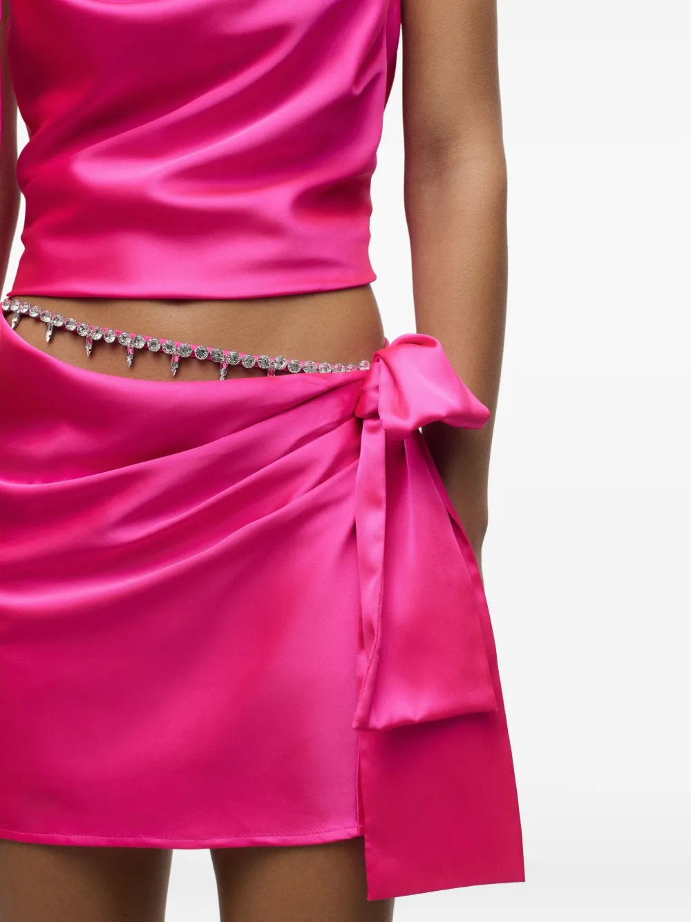 AREA Mini-rok verfraaid met kristallen en strikdetail Roze