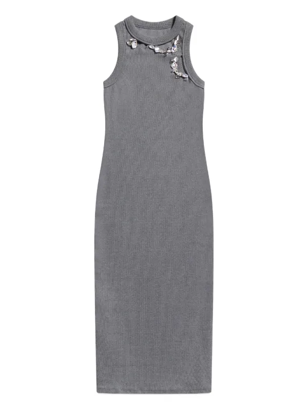 Area Crystal-embellished Ribbed Midi Dress in Grey