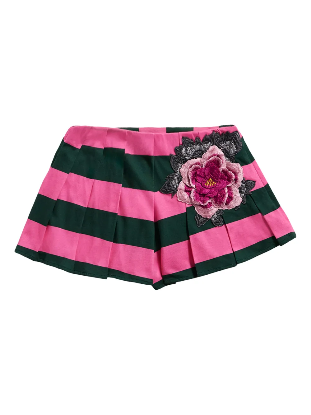 Area Pleated Striped-pattern Flower-embellished Shorts In Purple