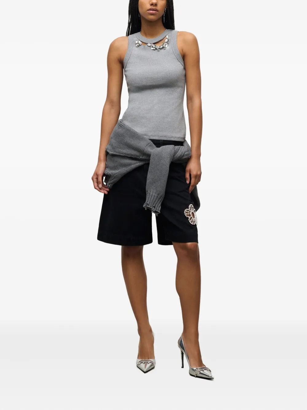 AREA Tanktop verfraaid met kristallen Grijs