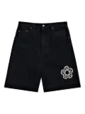 AREA crystal-flower denim shorts - Black