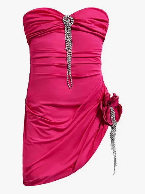 AREA crystal-embellished draped mini dress
