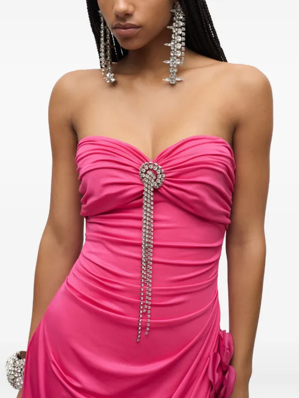 AREA crystal-embellished Draped Mini Dress | Pink | FARFETCH IN