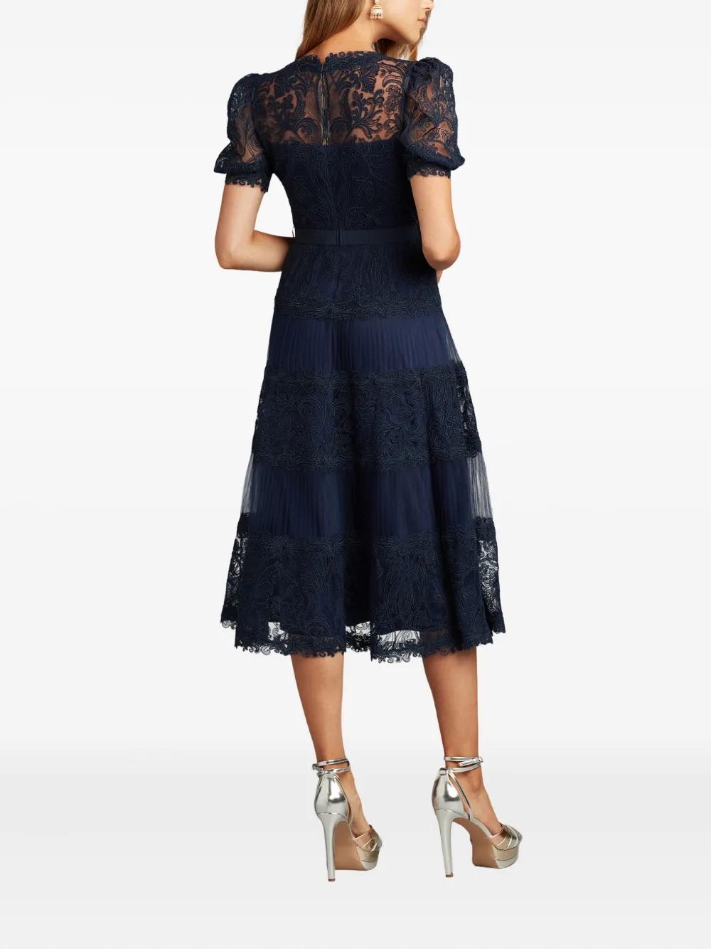Tadashi Shoji Embroidered Lace Tiered Midi Dress In Blue