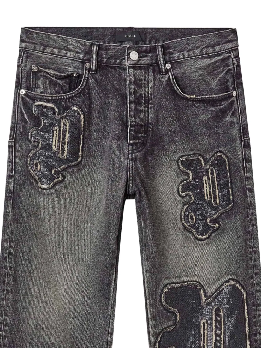 Purple Brand P011 jeans verfraaid met pailletten en logo - Zwart