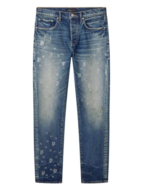 Purple Brand P005 Monogram Bling embroidered distressed jeans