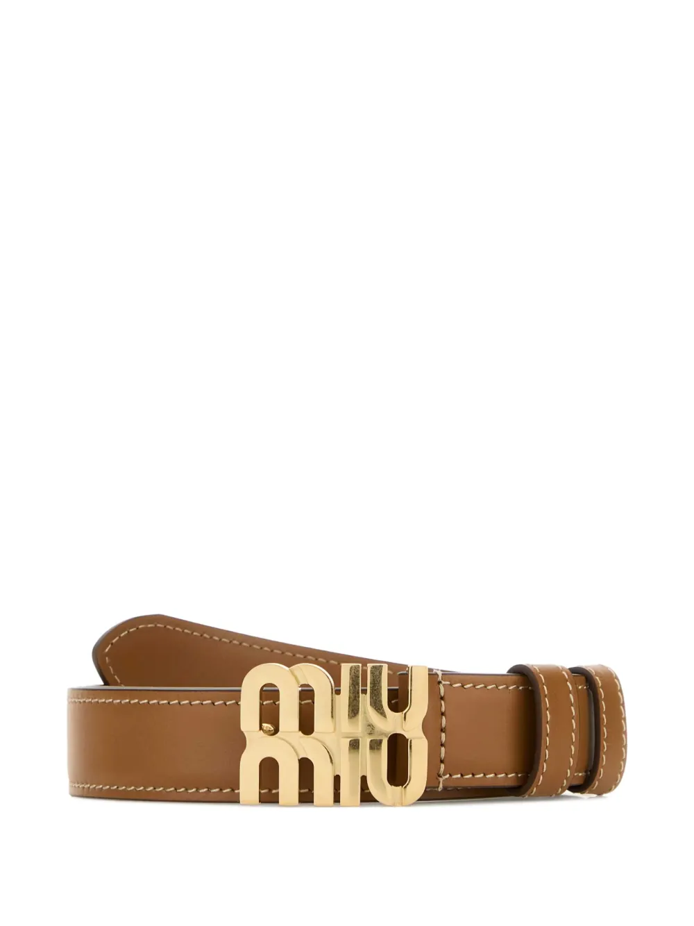 Miu logo-plaque leather belt Bruin