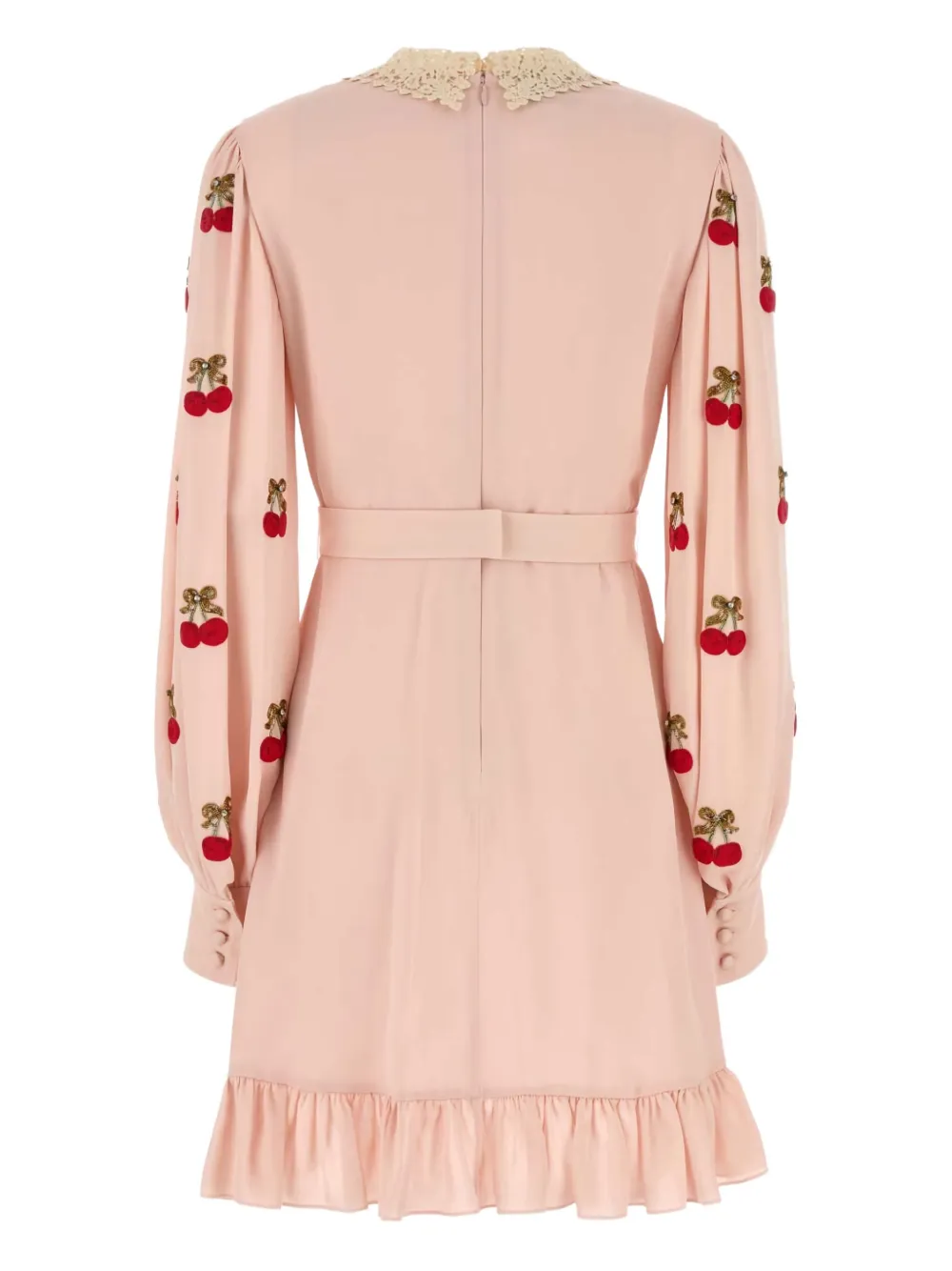 Valentino Garavani cherry-embroidered ruffled dress Roze