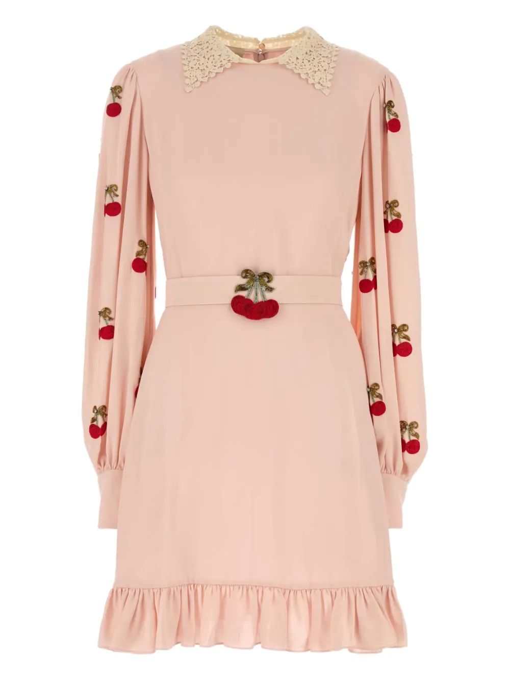 Valentino Garavani cherry-embroidered ruffled dress Roze