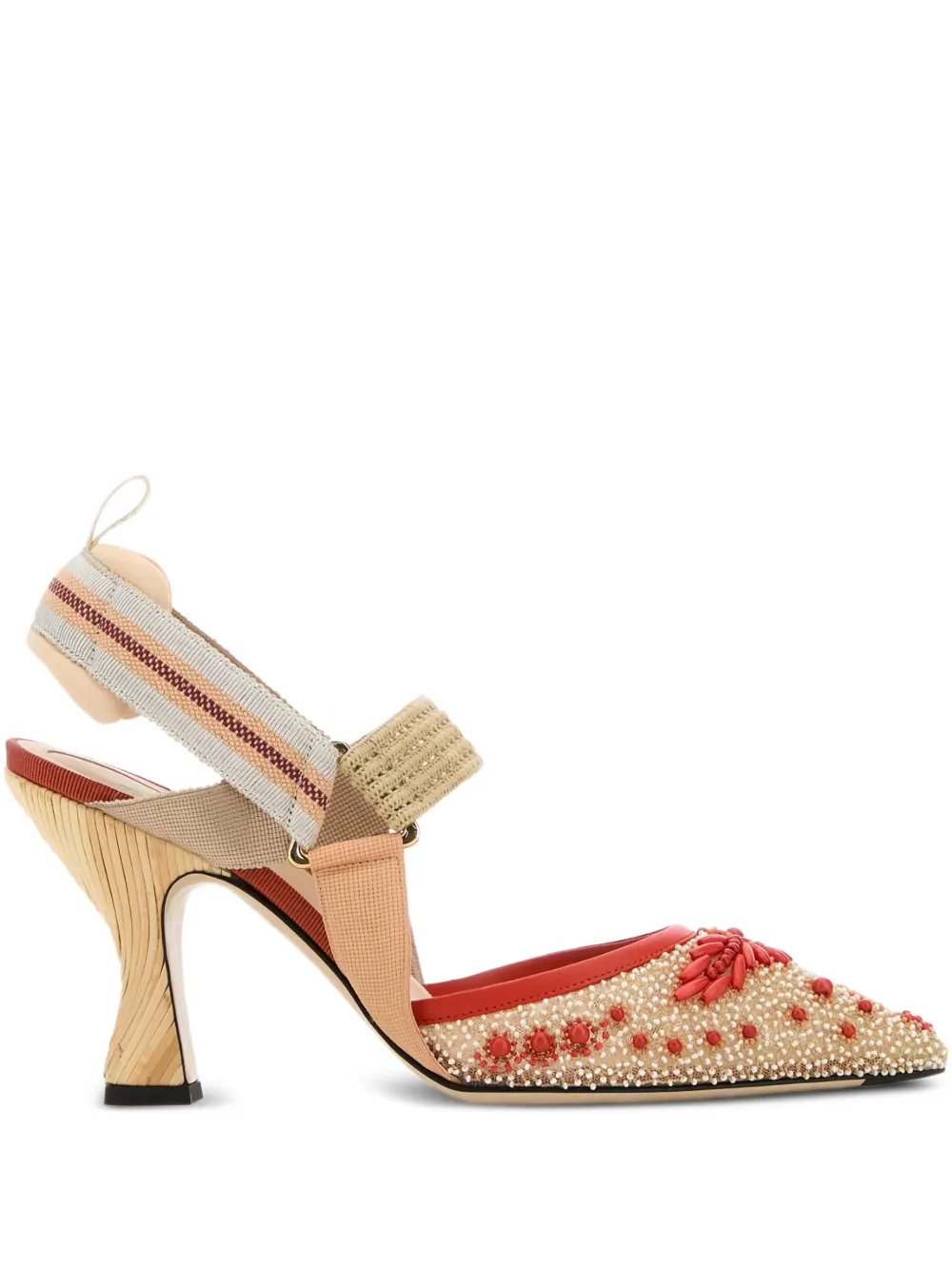 FENDI 85mm Colibrì beaded slingback pumps Neutrals