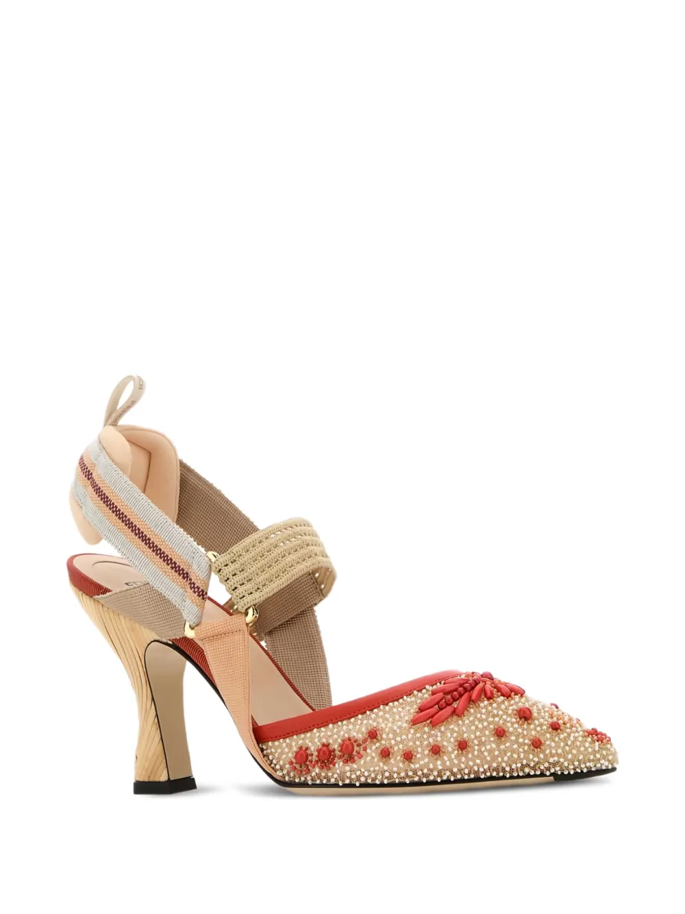 FENDI 85mm Colibrì beaded slingback pumps Neutrals