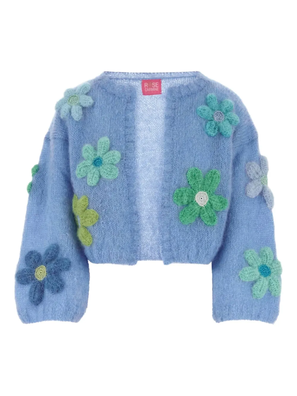 Rose Carmine flower-embellished bolero cardigan - ブルー Rose Carmine flower-embellished bolero cardigan - ブルー