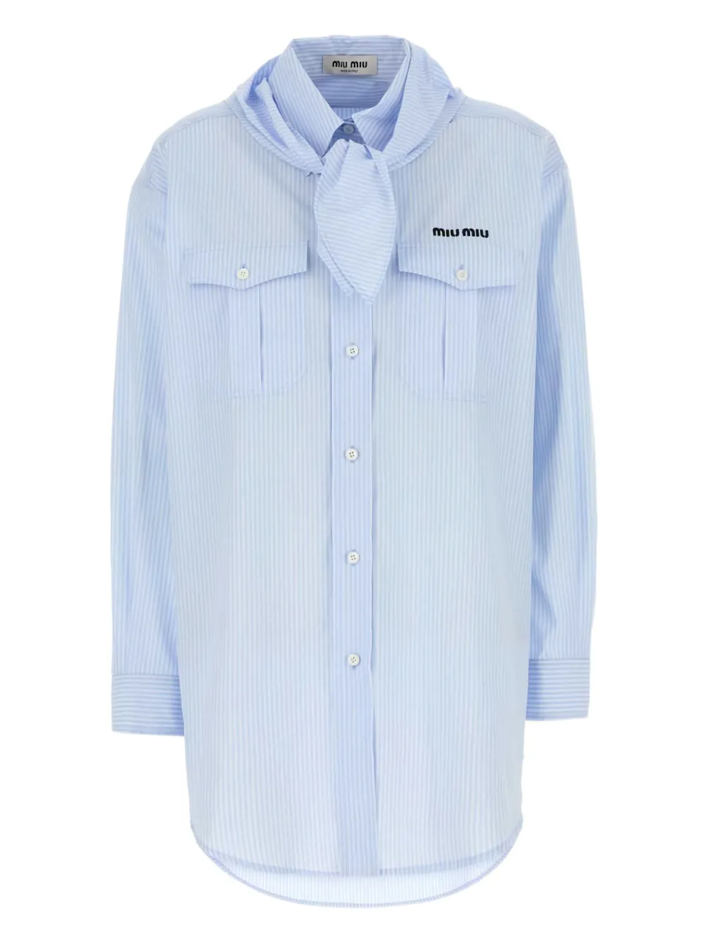 Miu striped tie-neck shirt Blauw