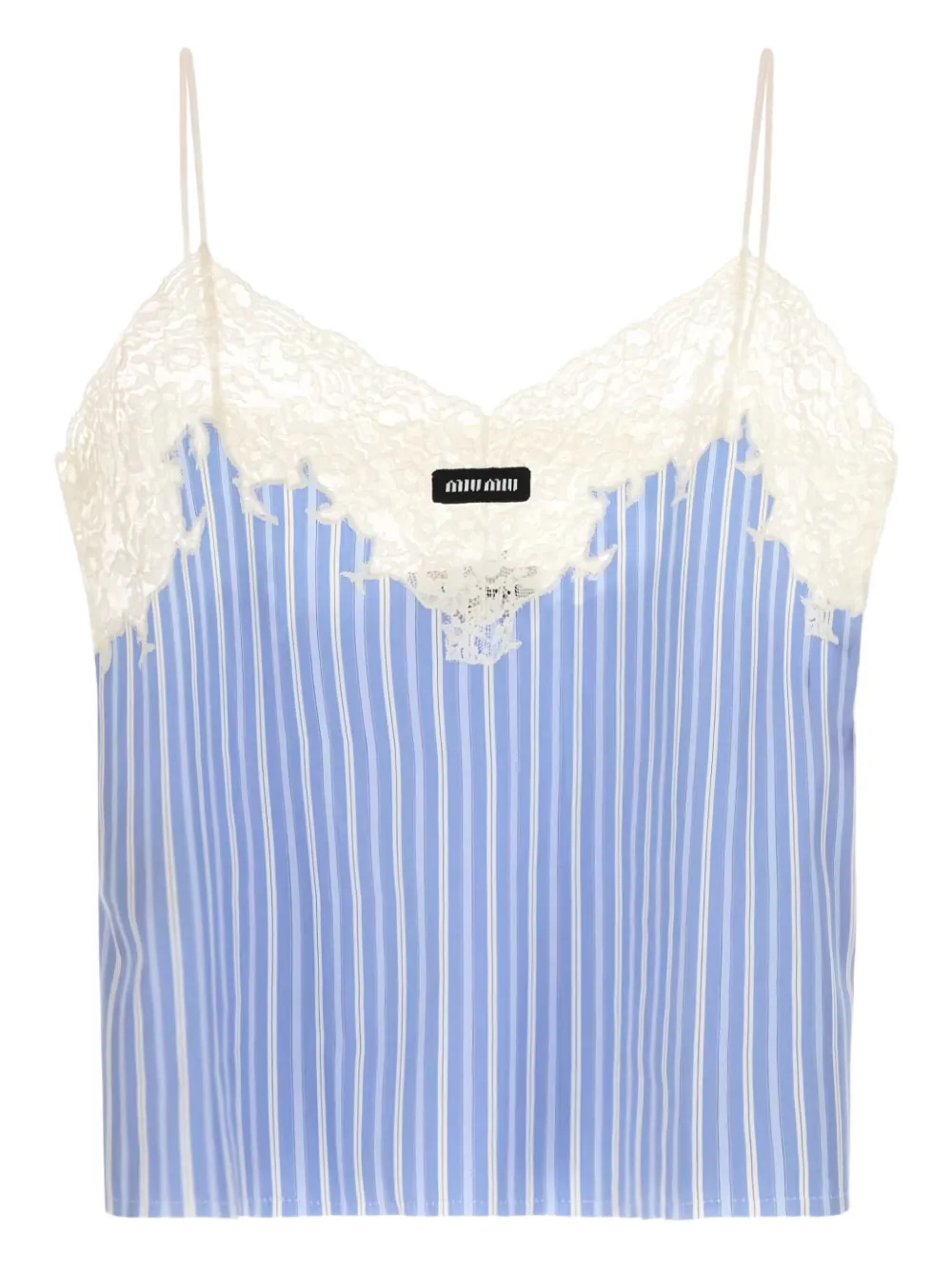 Miu striped lace-trimmed top Blauw
